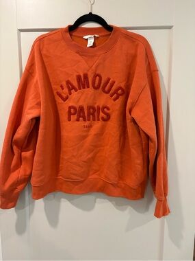 H&M Orange Crewneck Sweatshirt with Embroidered Logo